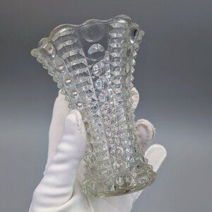 Vintage Indiana Glass "Mayflower" Bubbles & Bars Clear Crystal Bud Vase